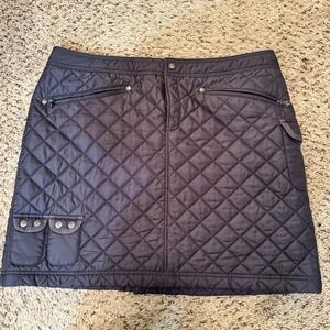 ATHLETA‎ Quilted Lodge Skirt Black Elastic Waist Zipper Pockets Women's 14